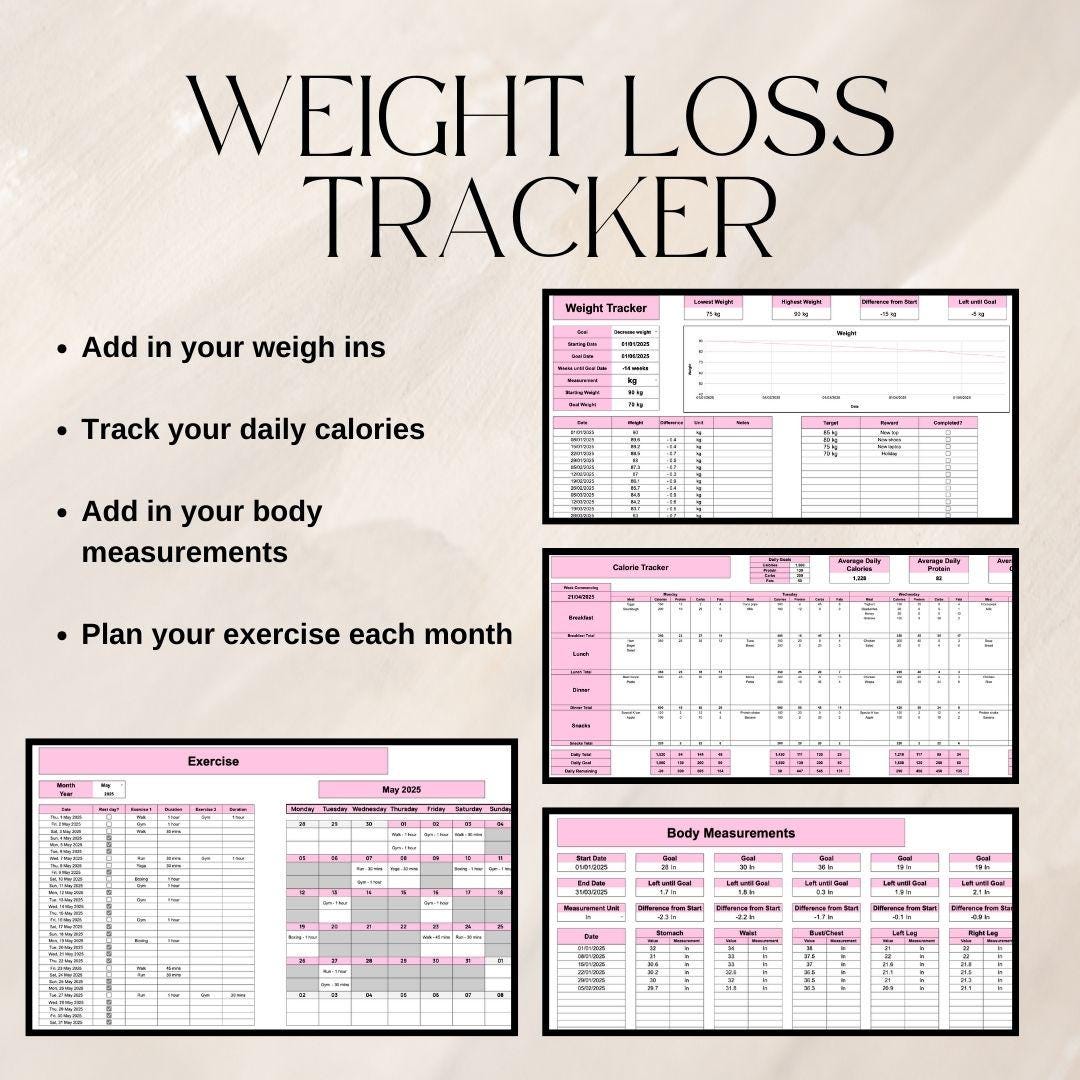 Pink Fitness and Life Goals Spreadsheet Bundle | Google Sheets Spreadsheet
