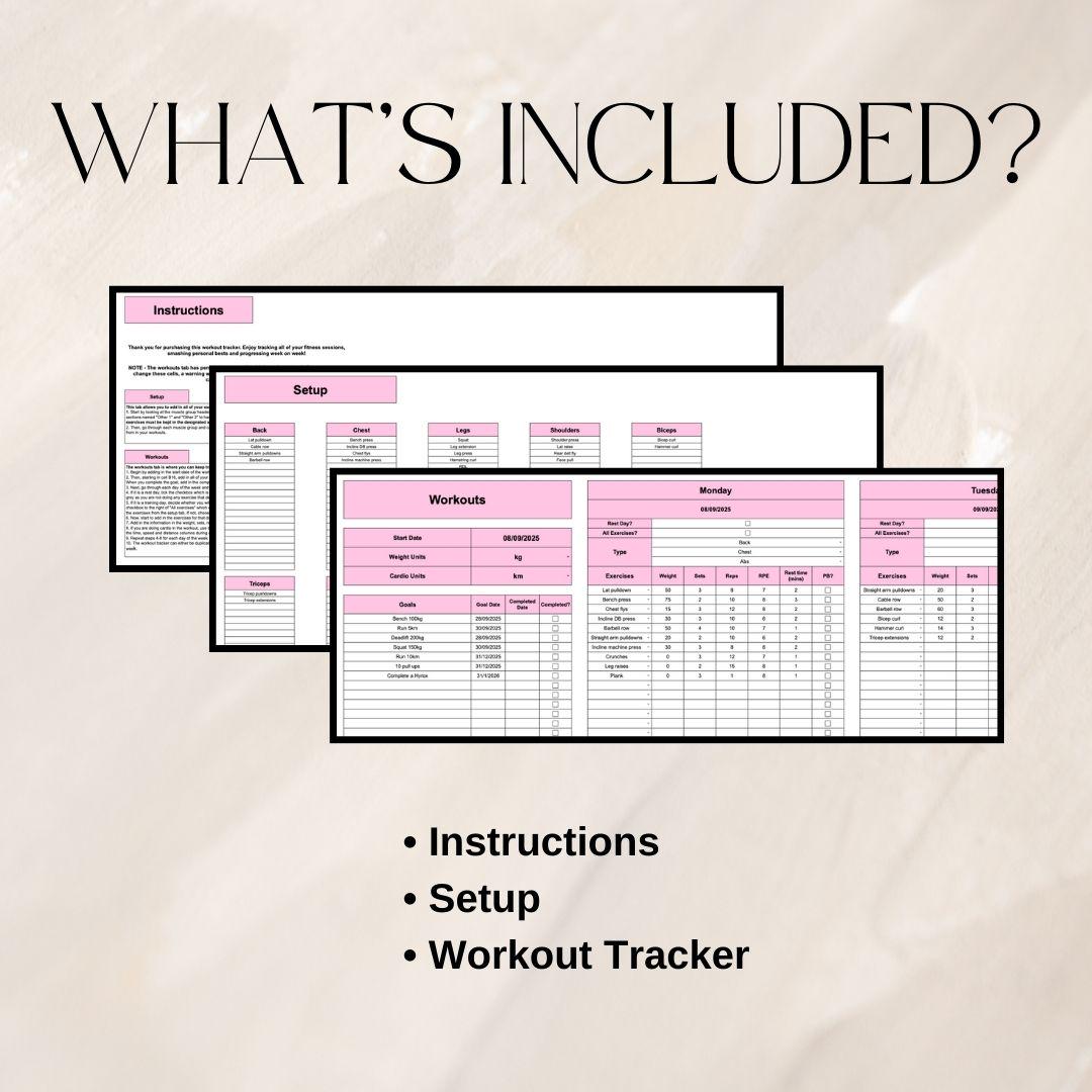 Pink Workout Tracker | Google Sheets Spreadsheet
