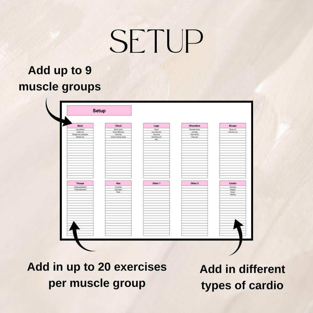 Pink Workout Tracker | Google Sheets Spreadsheet
