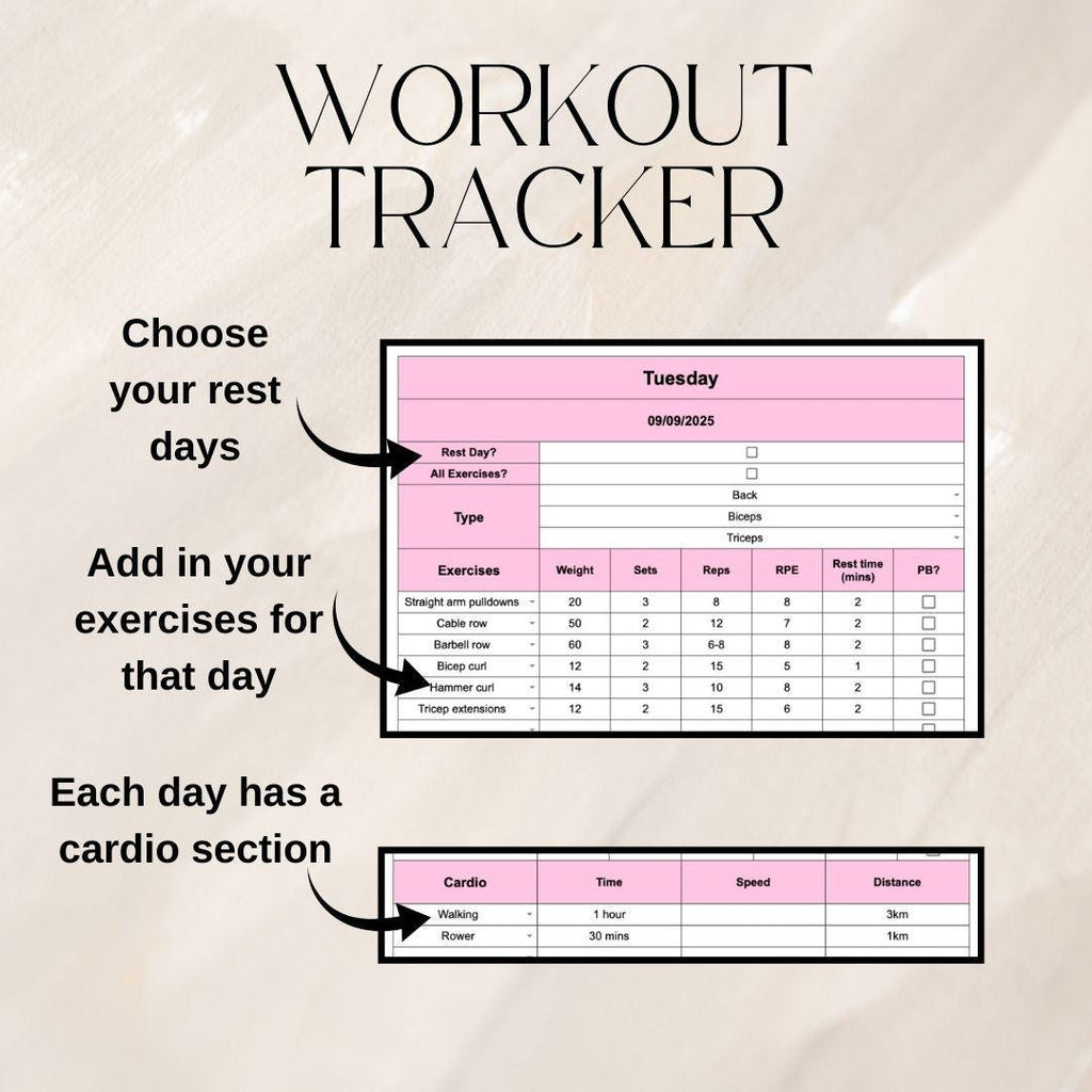 Pink Workout Tracker | Google Sheets Spreadsheet