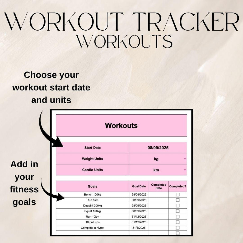 Pink Fitness Tracker Spreadsheet Bundle | Google Sheets Spreadsheet