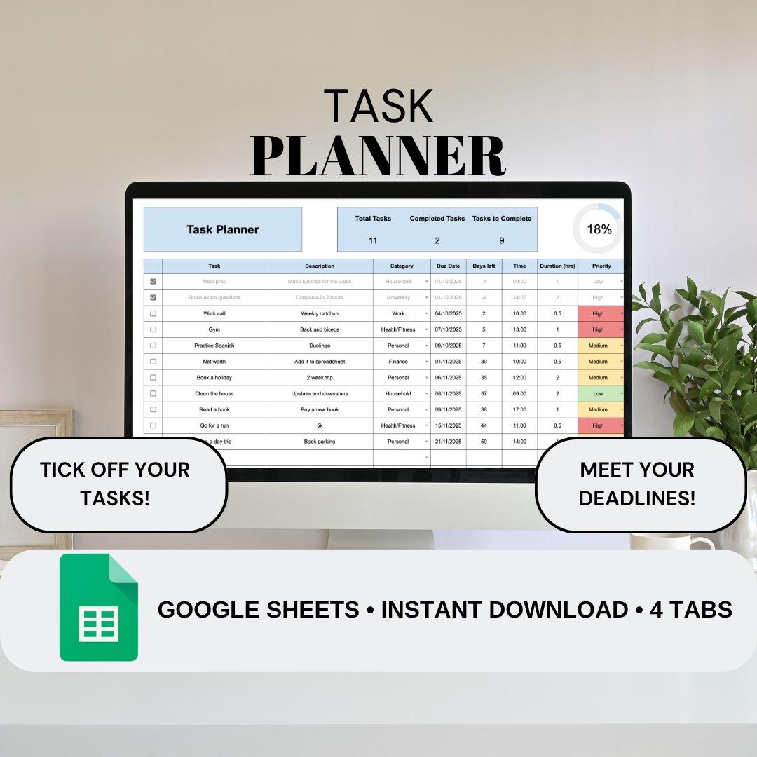 Blue Task Planner | Google Sheets Spreadsheet