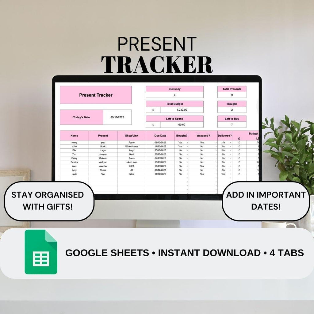 Pink Present Tracker | Google Sheets Spreadsheet