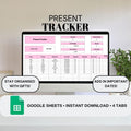 Pink Present Tracker | Google Sheets Spreadsheet