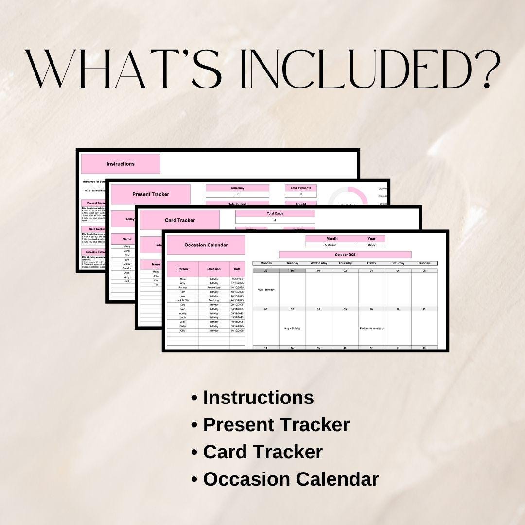 Pink Present Tracker | Google Sheets Spreadsheet
