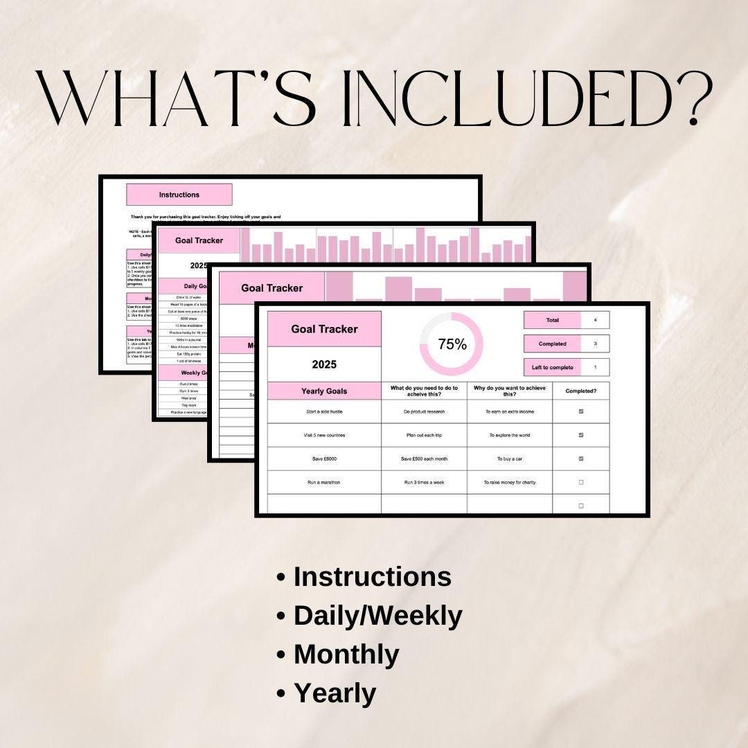 Pink Goal Tracker | Google Sheets Spreadsheet