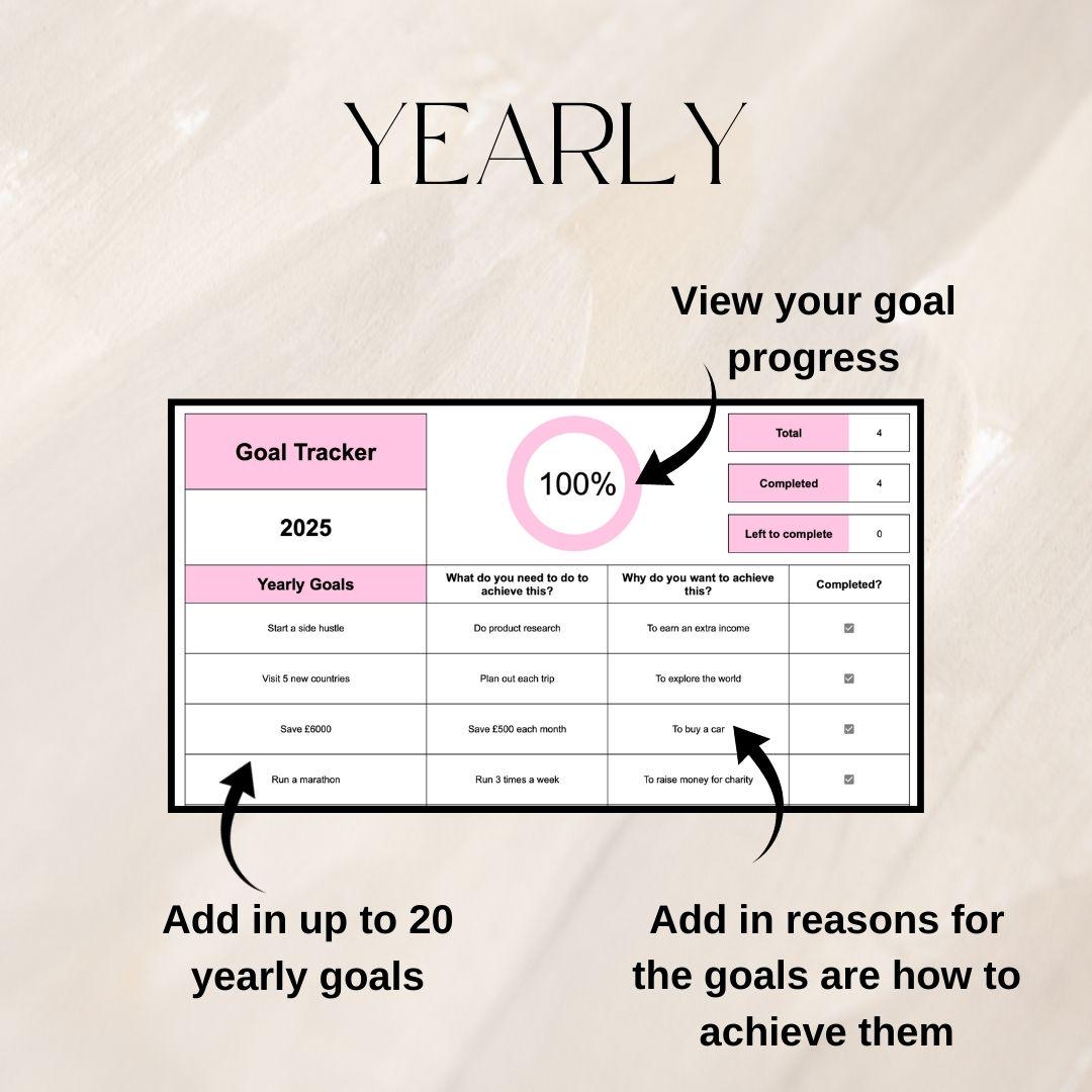 Pink Goal Tracker | Google Sheets Spreadsheet