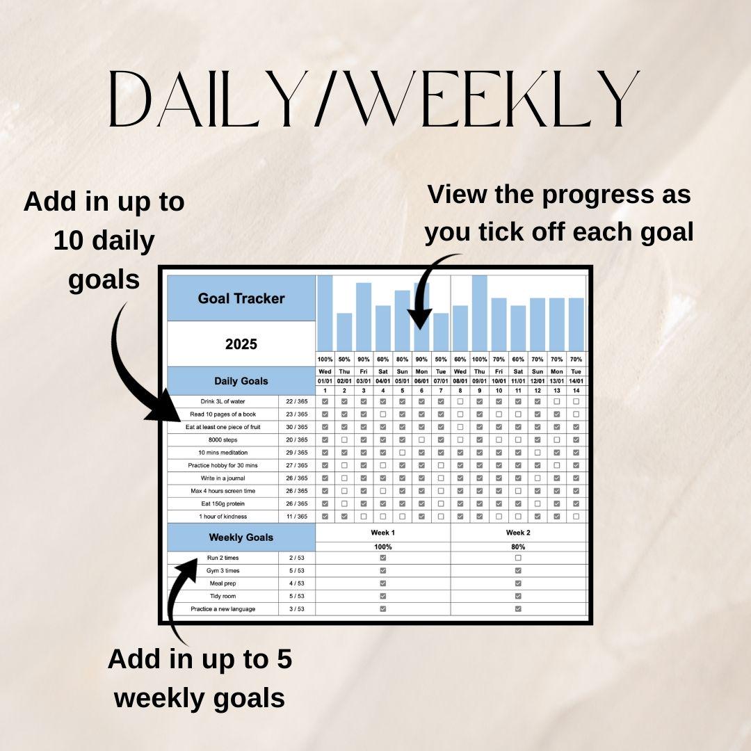 Blue Goal Tracker | Google Sheets Spreadsheet