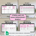 Pink Fitness and Life Goals Spreadsheet Bundle | Google Sheets Spreadsheet