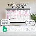 Pink Monthly Budget Planner | Google Sheets Spreadsheet
