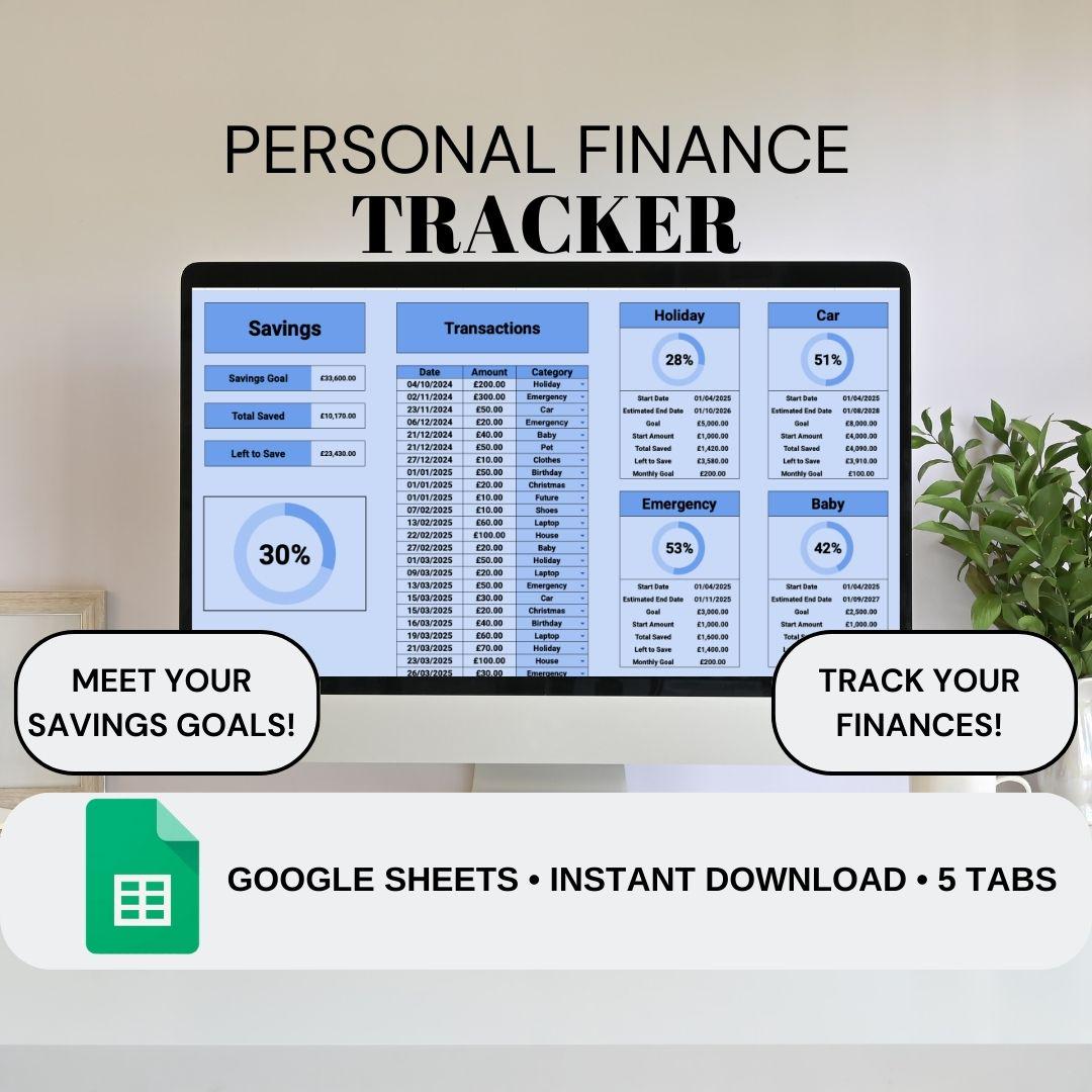 Blue Personal Finance Tracker |  Google Sheets Spreadsheet