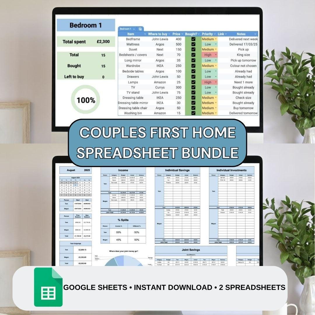 Couples First Home Spreadsheet Bundle | Google Sheets Spreadsheet