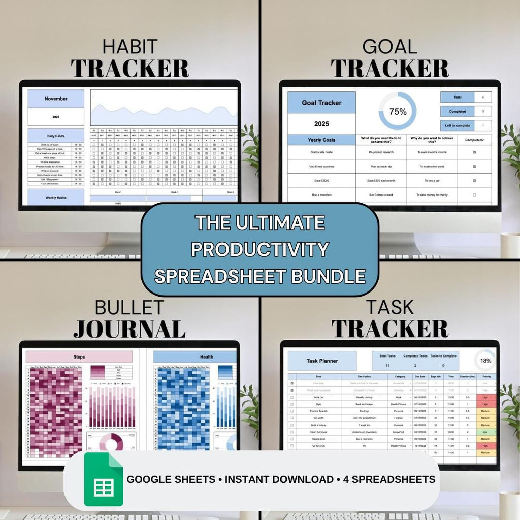 The Ultimate Productivity Spreadsheet Bundle | Google Sheets Spreadsheet