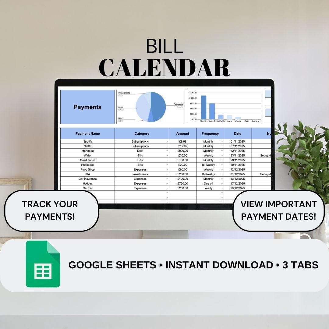 Bill Calendar | Google Sheets Spreadsheet