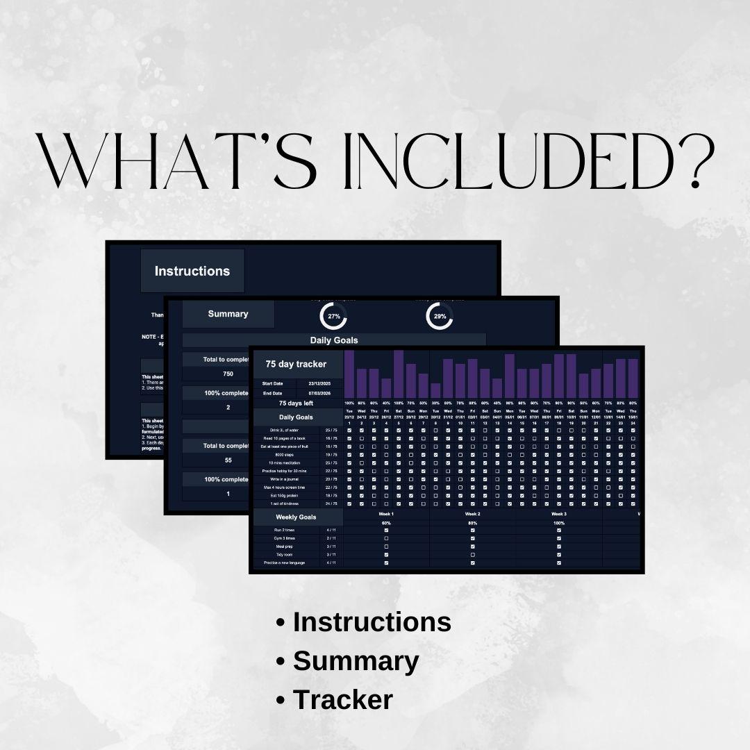 75 Day Tracker Dark Theme | Google Sheets Spreadsheet