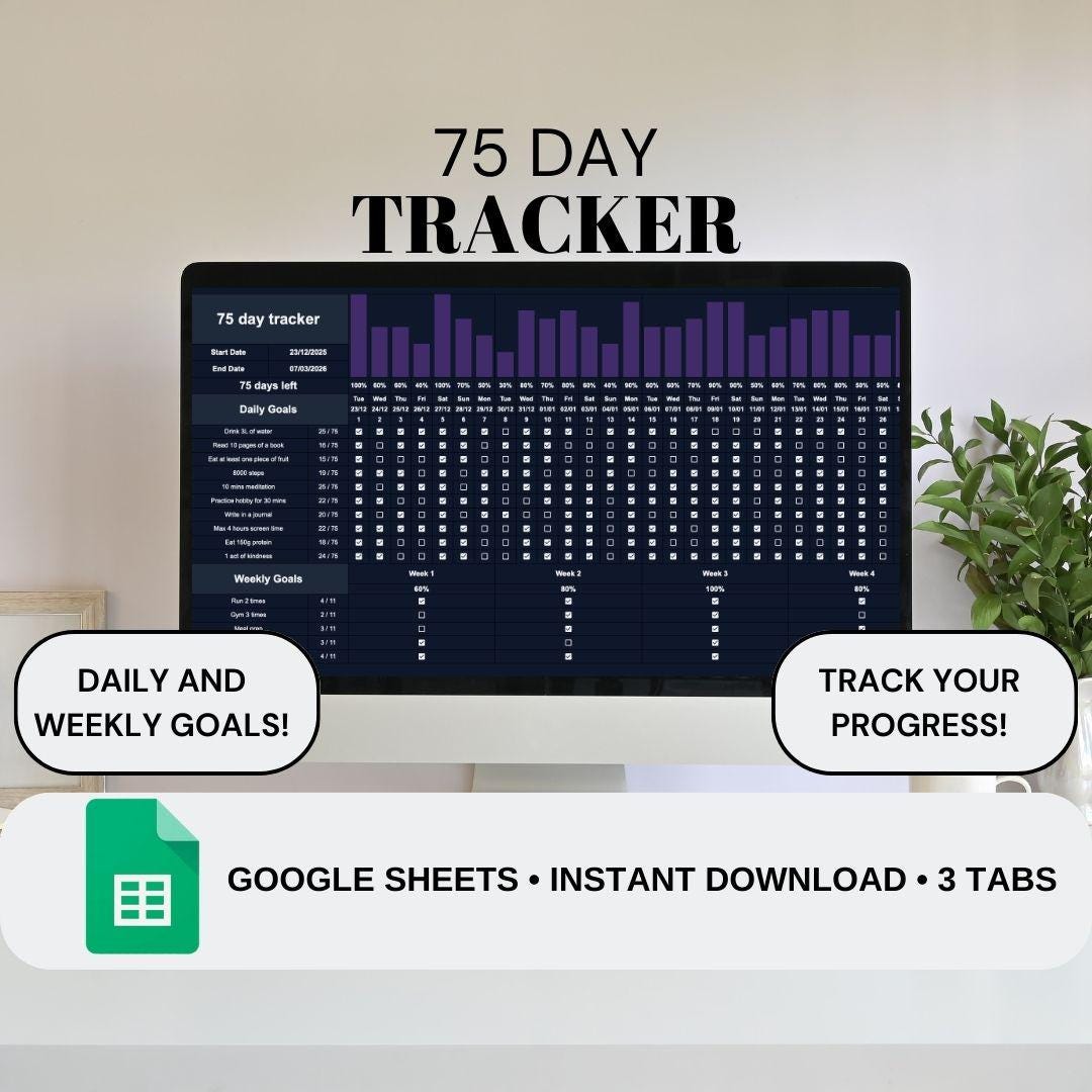 75 Day Tracker Dark Theme | Google Sheets Spreadsheet