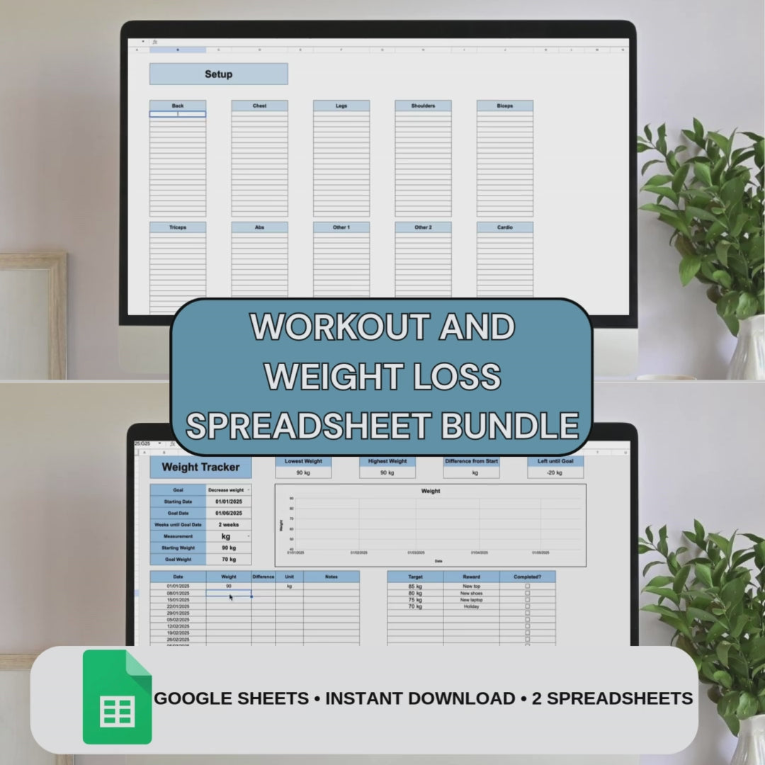 Blue Fitness Tracker Spreadsheet Bundle | Google Sheets Spreadsheet