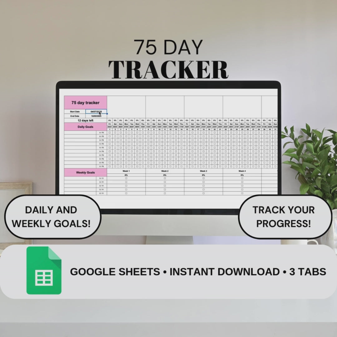 Pink 75 Day Tracker | Google Sheets Spreadsheet