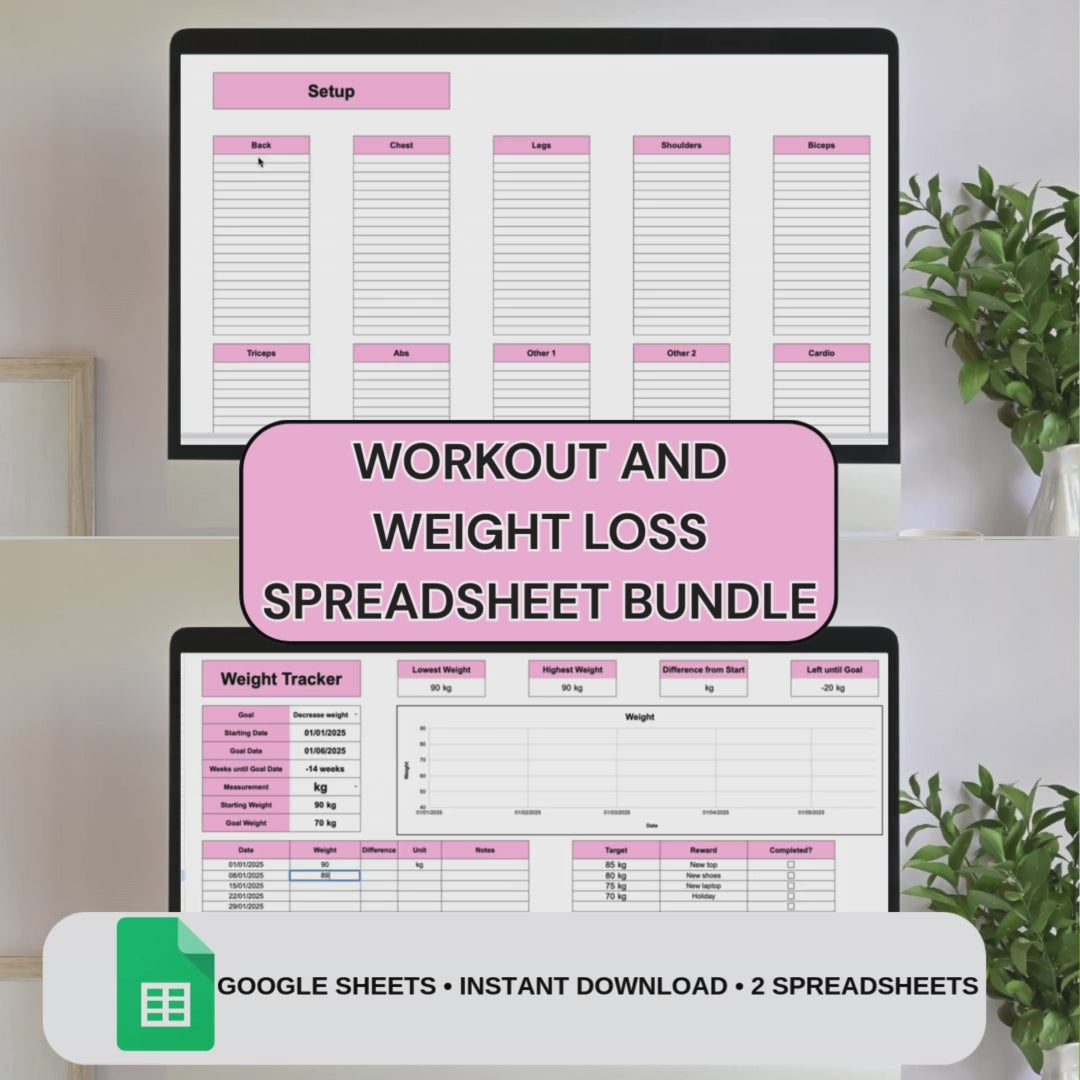 Pink Fitness Tracker Spreadsheet Bundle | Google Sheets Spreadsheet