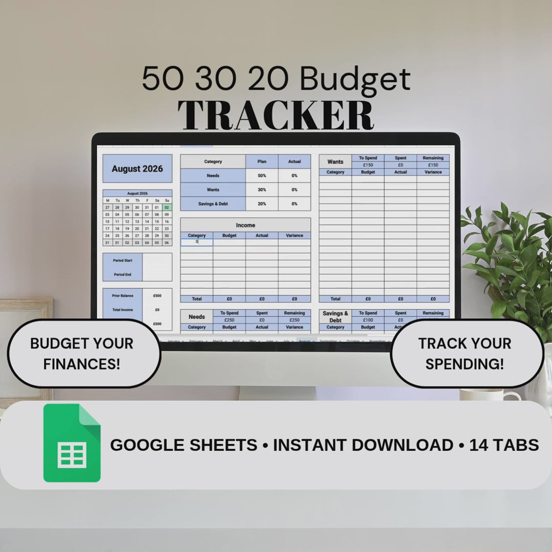 50 30 20 Budget Tracker | Google Sheets Spreadsheet