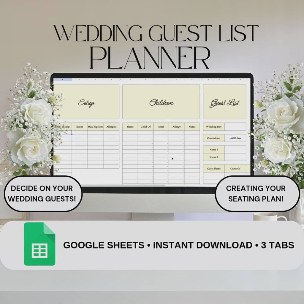 Yellow Wedding Guest List Planner & Seating Plan | Google Sheets Spreadsheet