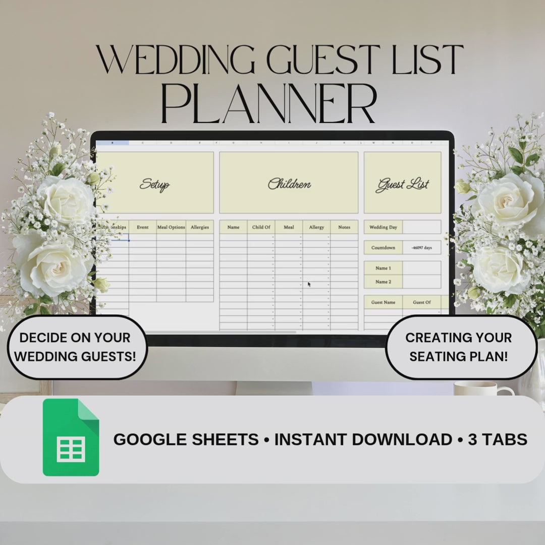 Yellow Wedding Guest List Planner & Seating Plan | Google Sheets Spreadsheet
