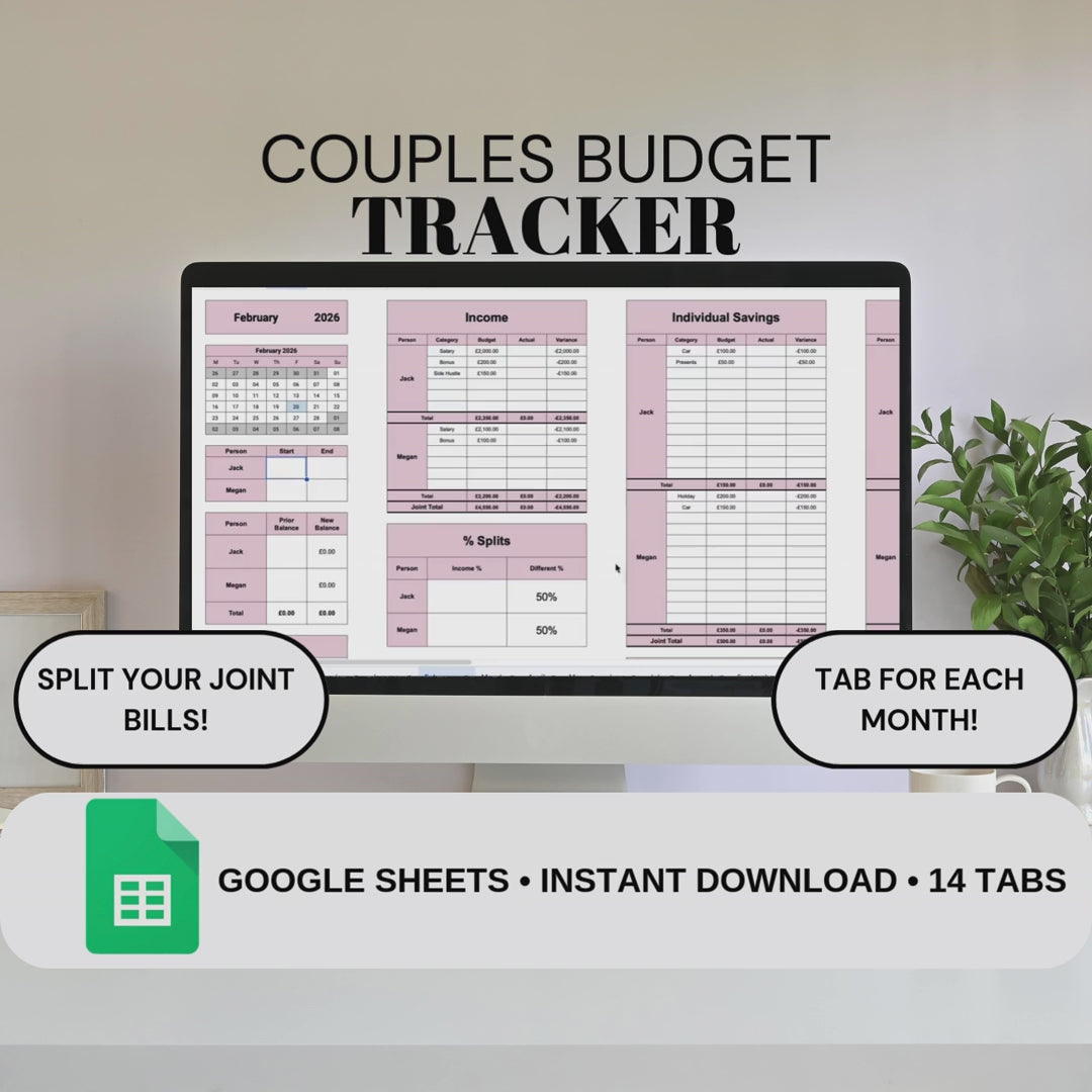 Pink Couples Monthly Budget Tracker | Google Sheets Spreadsheet