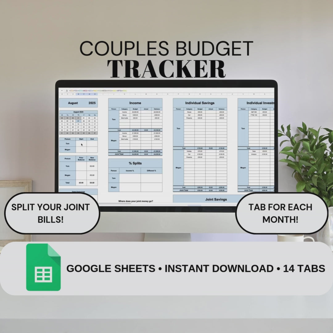 Couples Monthly Budget Tracker | Google Sheets Spreadsheet