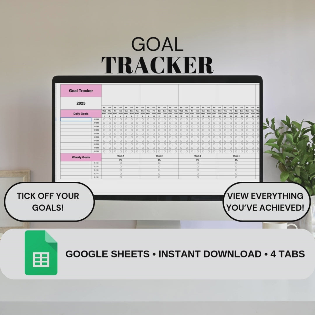 Pink Goal Tracker | Google Sheets Spreadsheet
