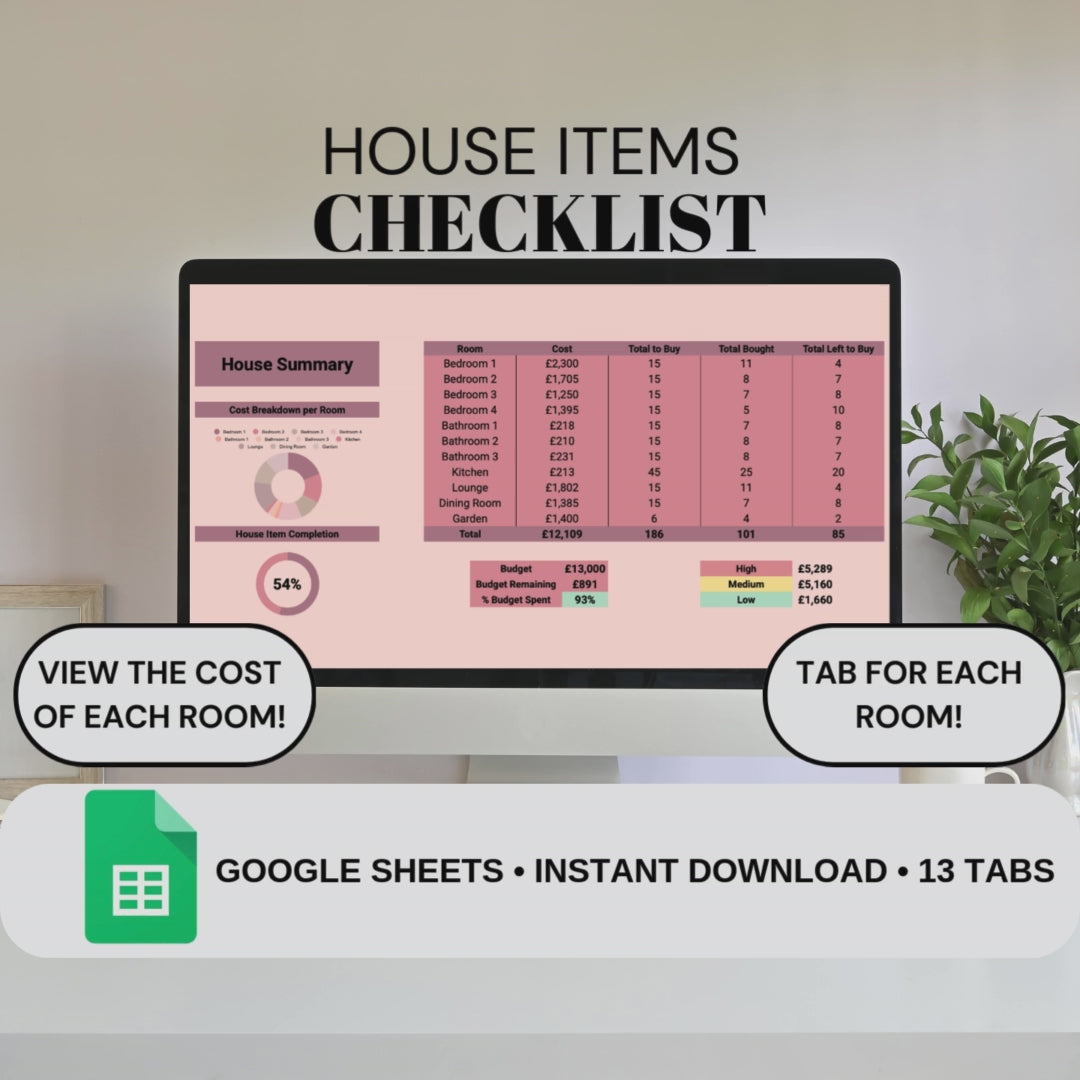 House Item Checklist | Google Sheets Spreadsheet