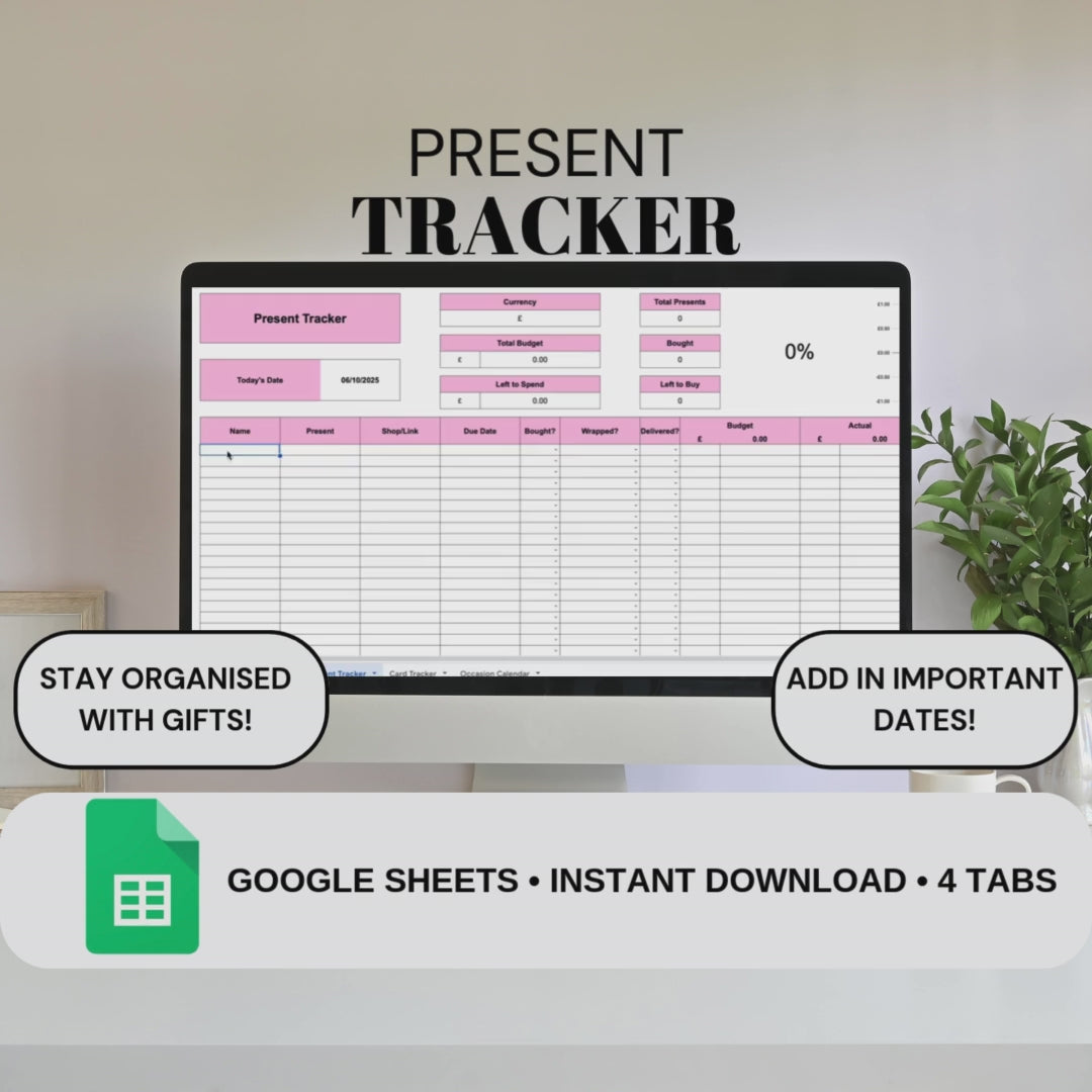 Pink Present Tracker | Google Sheets Spreadsheet