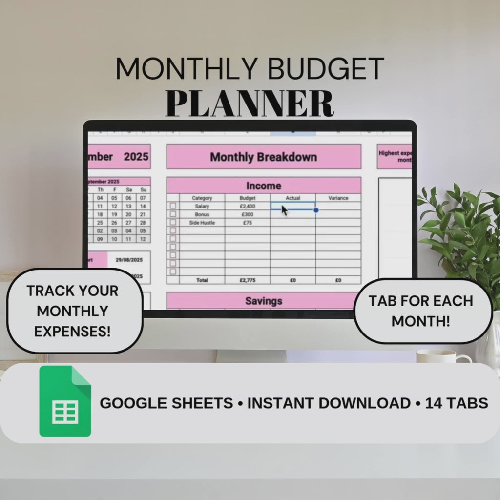 Pink Monthly Budget Planner | Google Sheets Spreadsheet