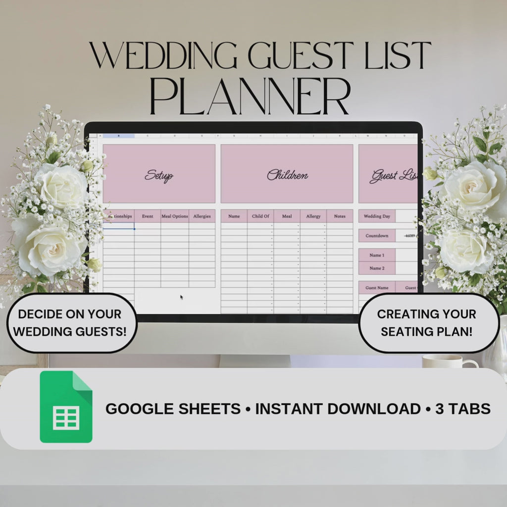 Pink Wedding Guest List Planner & Seating Plan | Google Sheets Spreadsheet