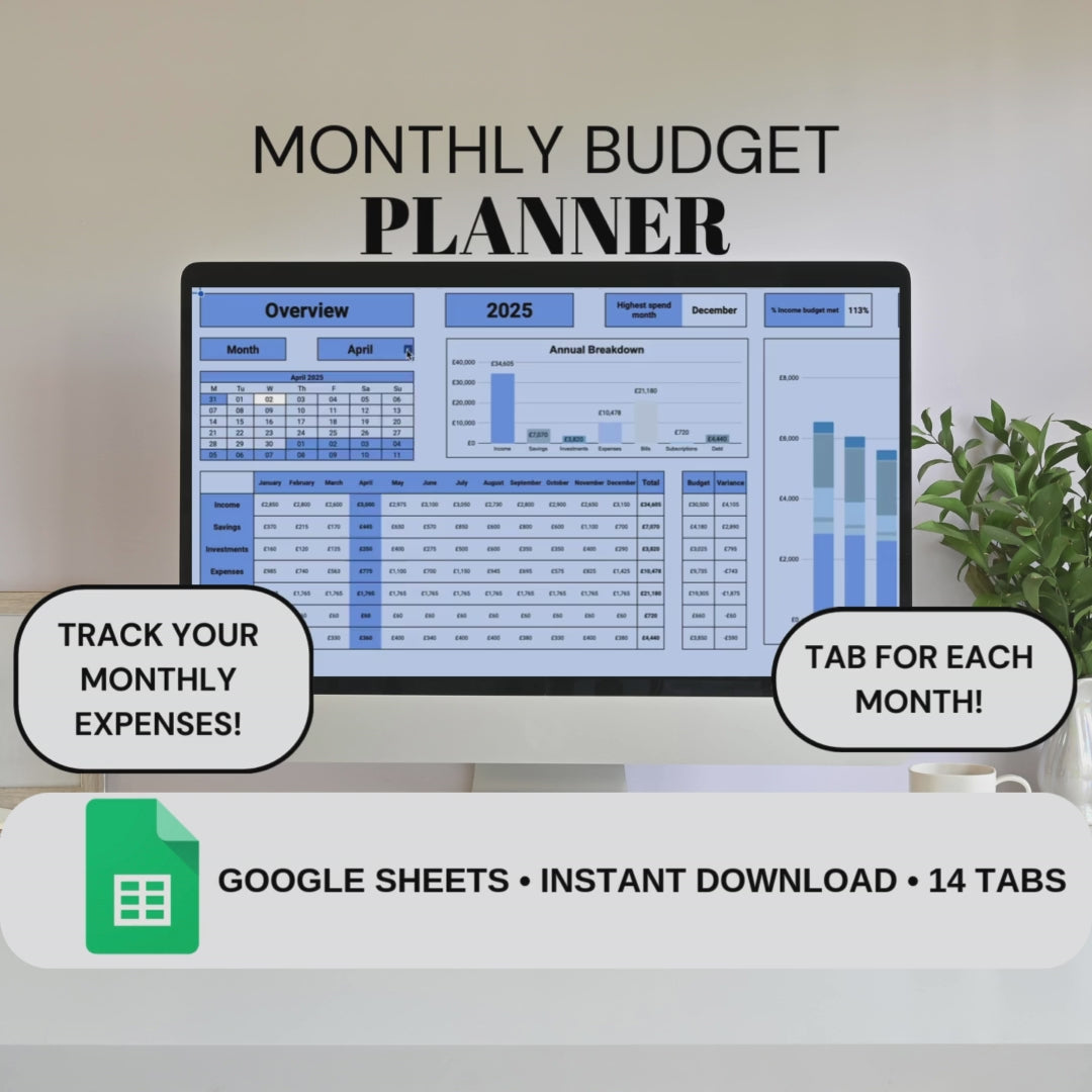 Blue Monthly Budget Planner | Google Sheets Spreadsheet