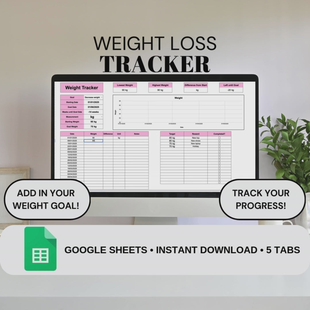 Pink Weight Loss Tracker | Google Sheets Spreadsheet