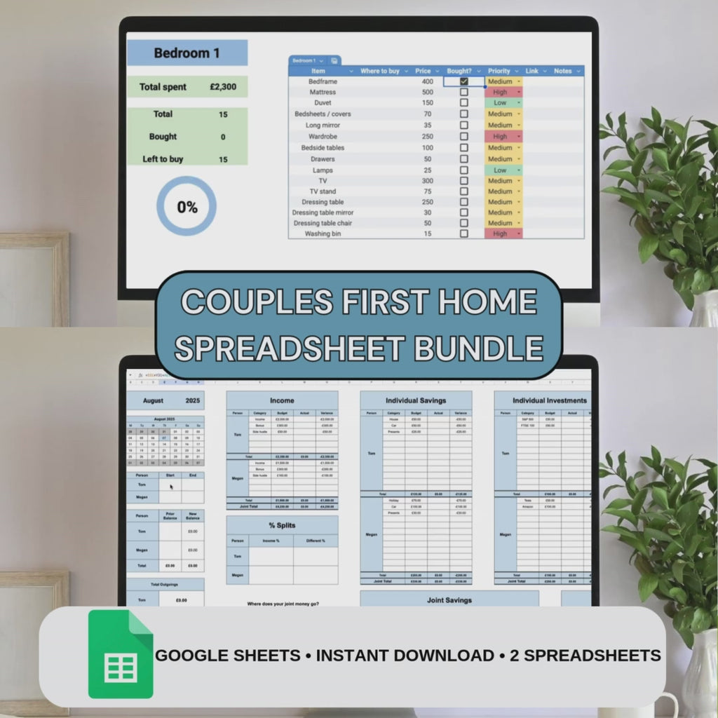 Couples First Home Spreadsheet Bundle | Google Sheets Spreadsheet