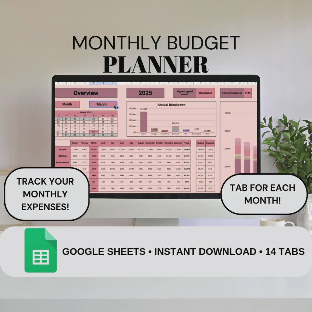 Monthly Budget Planner | Google Sheets Spreadsheet