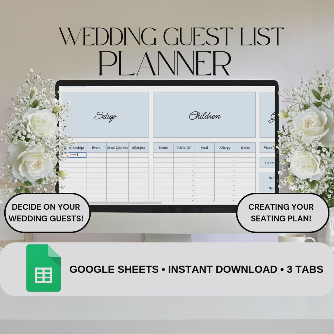 Blue Wedding Guest List Planner & Seating Plan | Google Sheets Spreadsheet